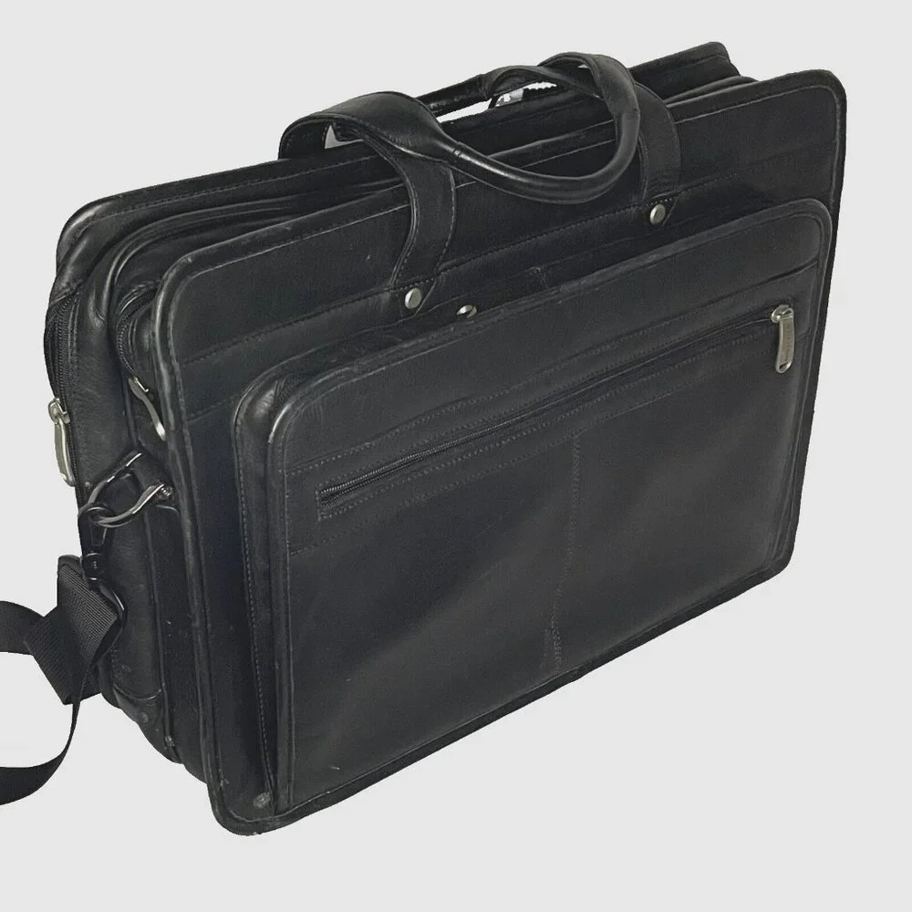 Pelle Studio Black Briefcase Multi Pocket Laptop Black Messenger Wilsons Leather